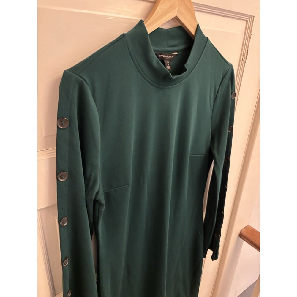 Banana Republic Women's Green Mock Neck Button Sleeve Shift Dress Sz Small Tall - Picture 4 of 7